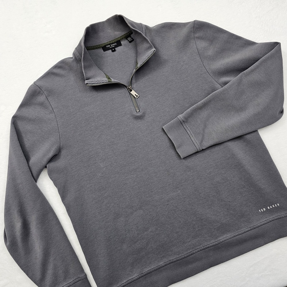 Ted Baker Mens‎ 4 Large 1/4 Quarter Zip Pullover Sweater Gray Preppy Classic Ivy